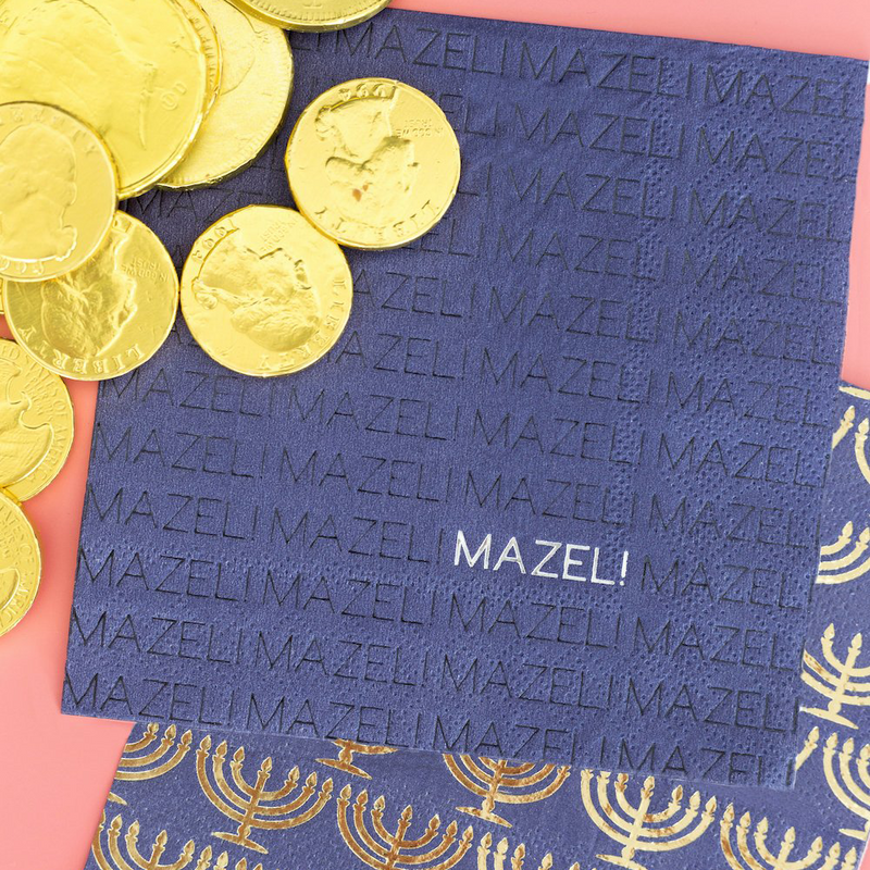 Happy Challah Days Navy "Mazel" Cocktail Napkins from Jollity & Co