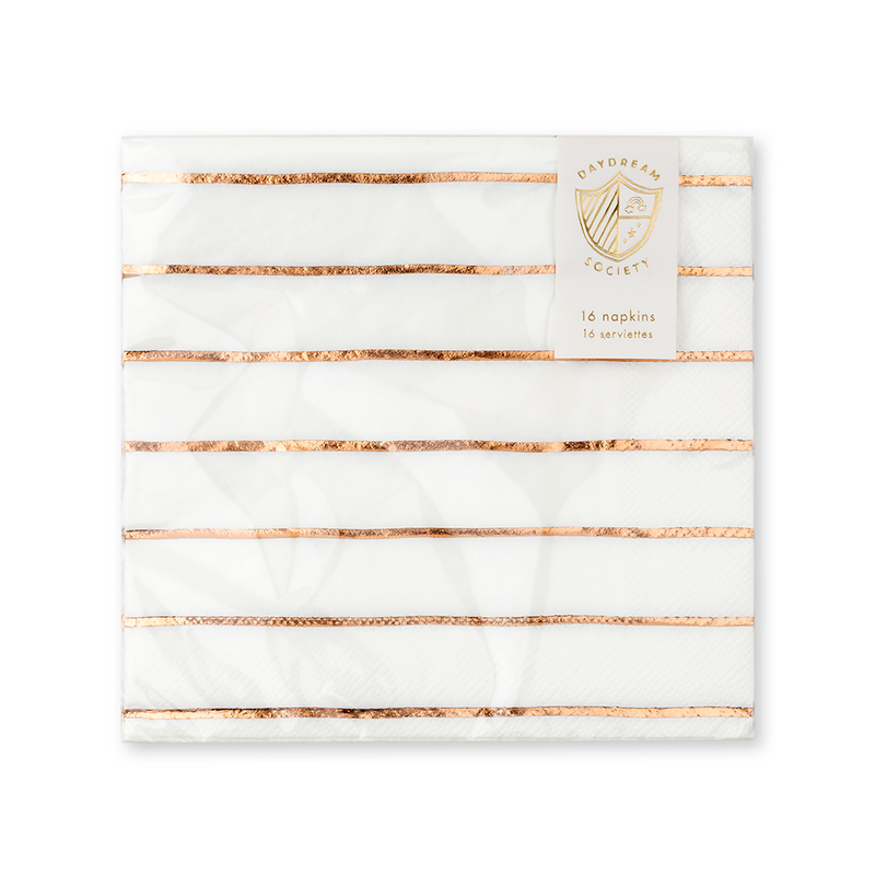 Rose Gold Frenchie Striped Large Napkins, Daydream Society