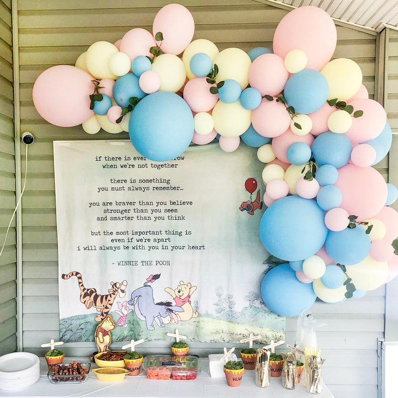 Classic Pooh Pastel Pink, Blue and Yellow Balloon Arch - Balloon Garland Kit