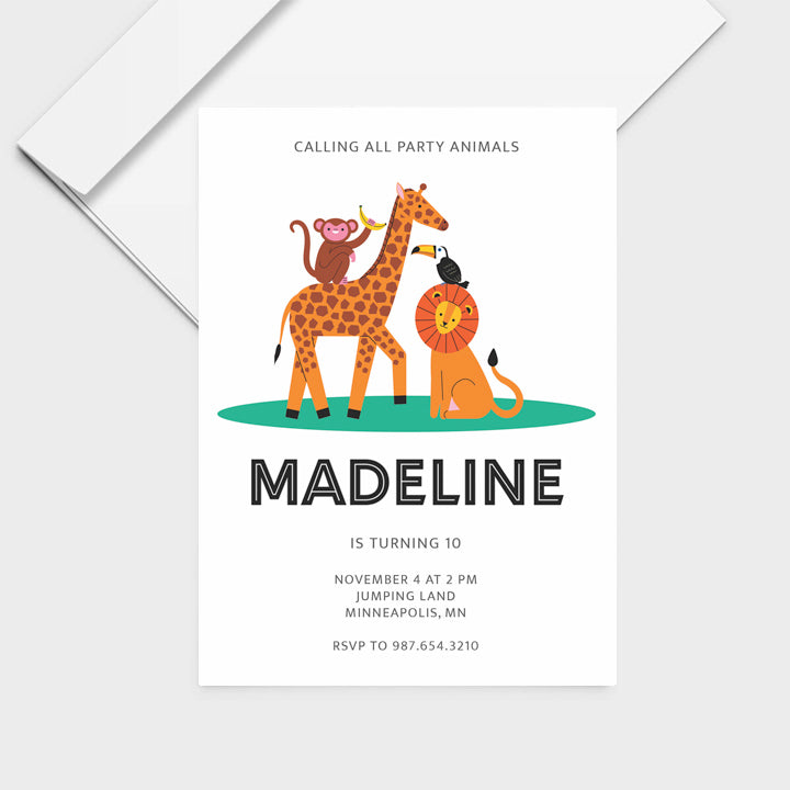 Safari Animals Invite Personalized Print