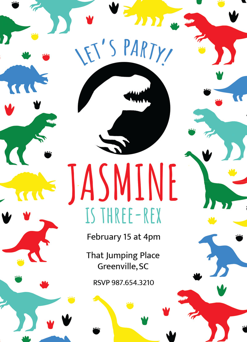 Dinosaur Personalized Print Invites | Two-Rex, Three-Rex, Dino-Four, Five-o-Saurus