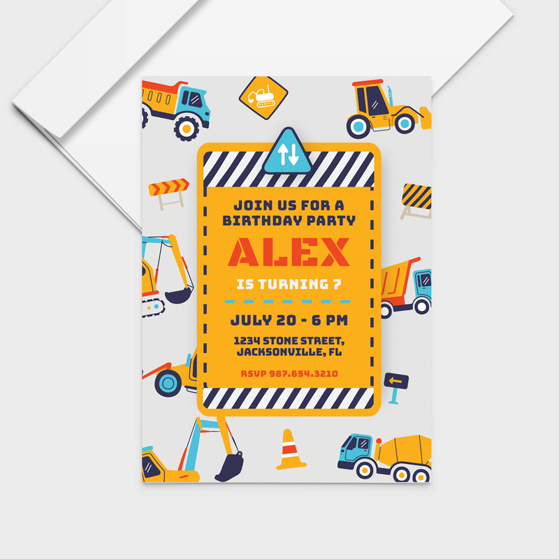 Trucks & Diggers Invite Personalized Print