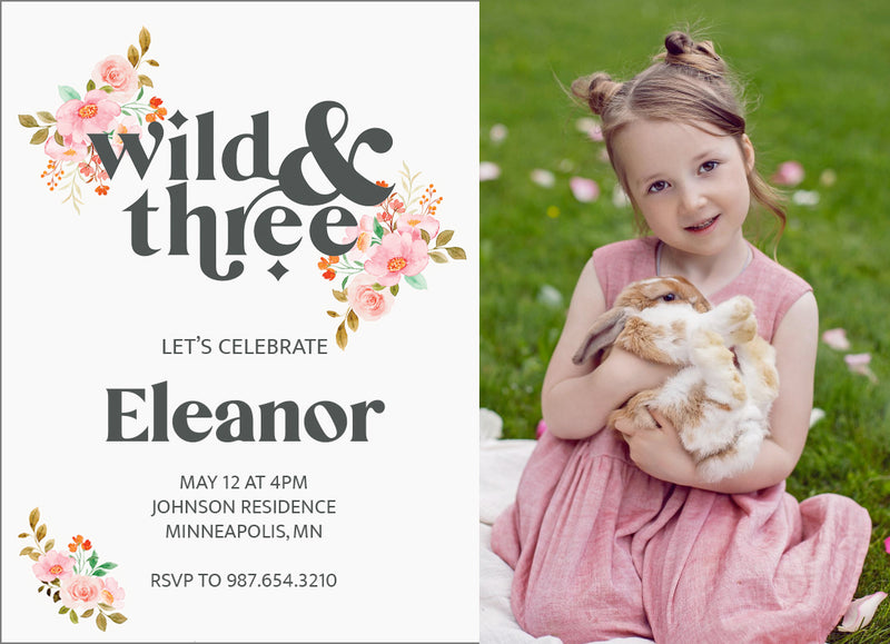 Wild & Three Flowers Personal Photo Invite Digital Download