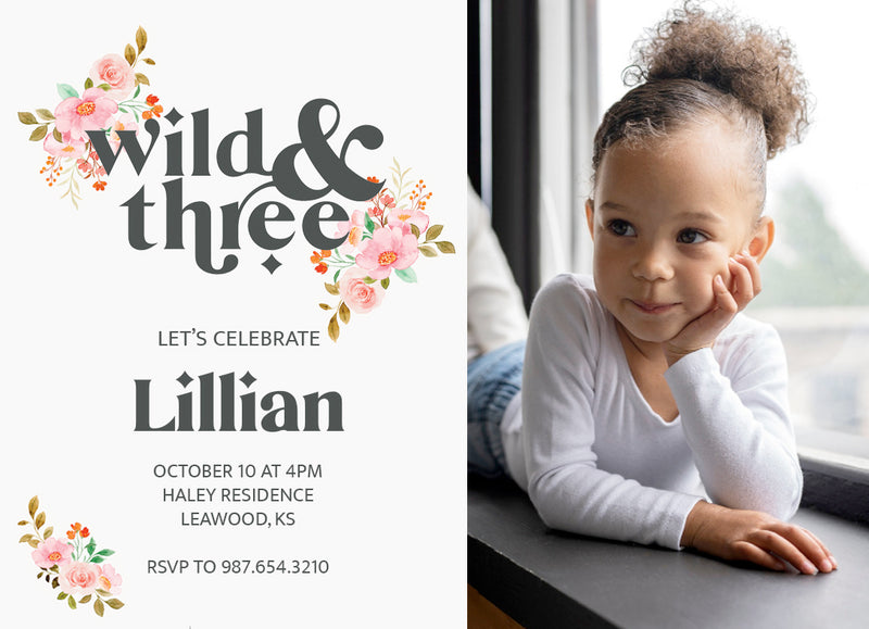 Wild & Three Flowers Personal Photo Invite Personalized Print