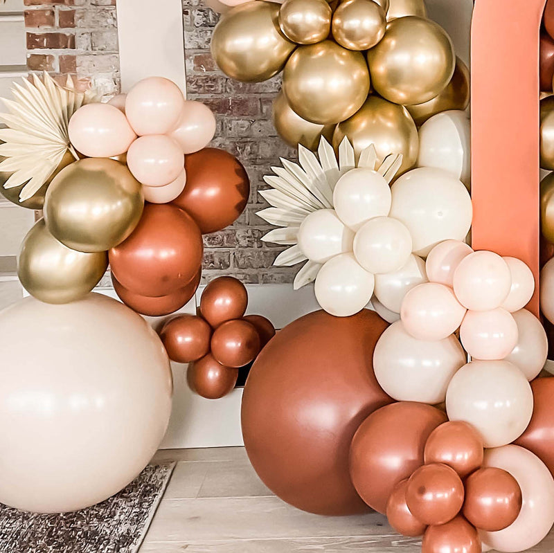 Boho Rustic Balloon Arch Kit - Burnt Orange and Gold Balloon Garland Kit