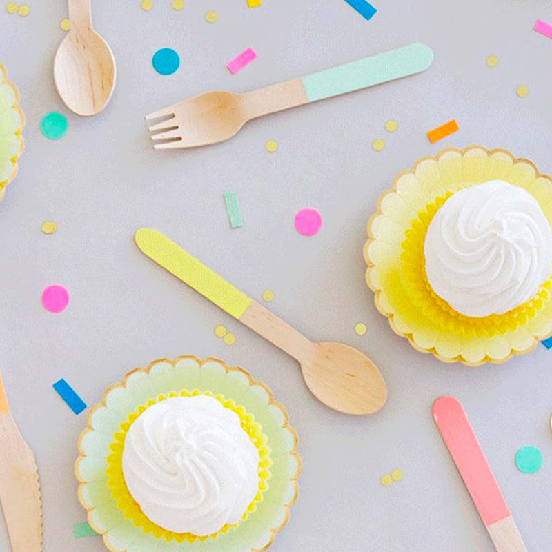 Pastel Blue Wooden Utensils - Spoon, Fork, Knife (Set of 24)