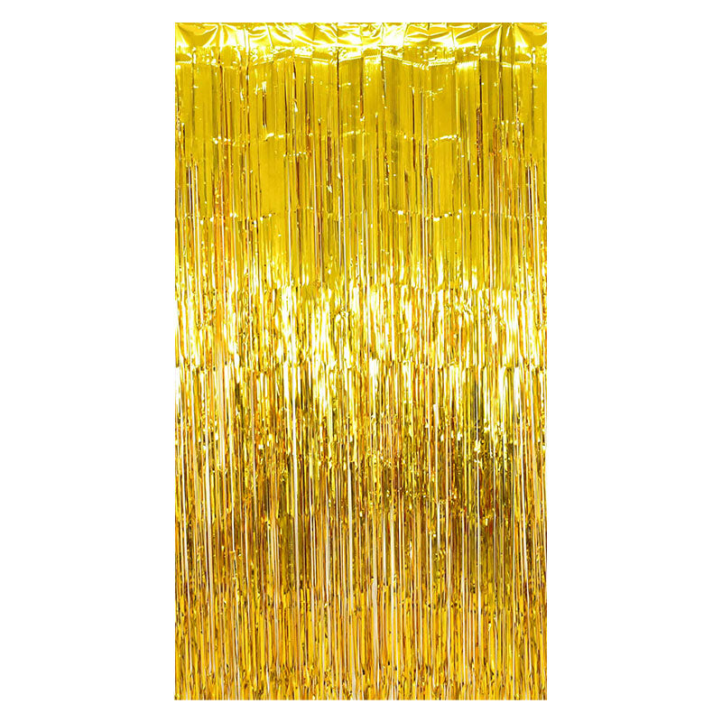 Gold Metallic Fringe Tinsel Curtain Backdrop (2 pack)