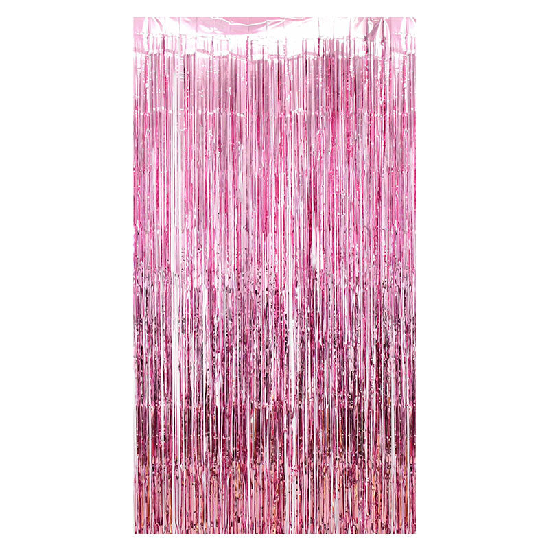 Pink Metallic Fringe Tinsel Curtain Backdrop (2 pack)