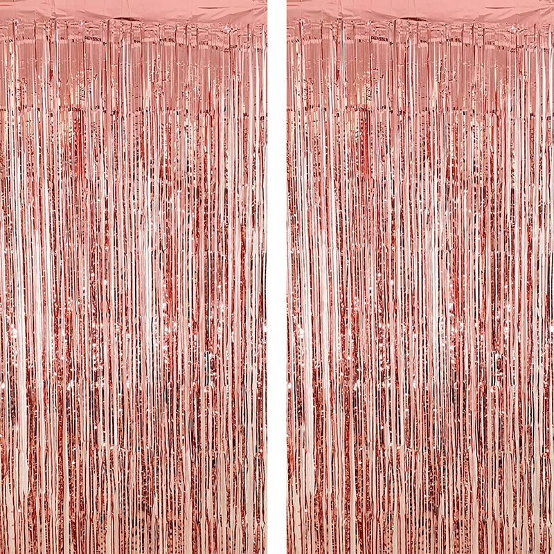 Rose Gold Fringe Tinsel Curtain Backdrop (2 pack)