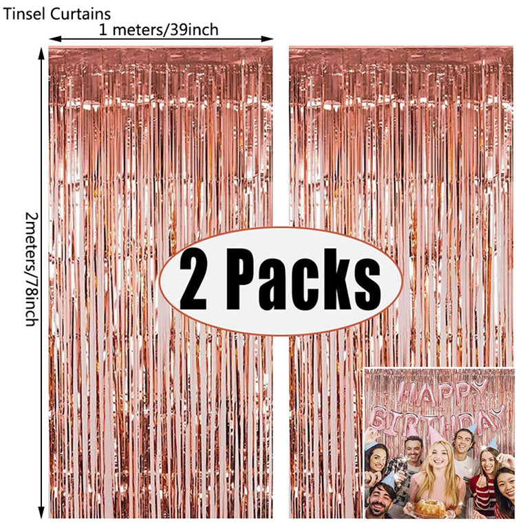 Rose Gold Fringe Tinsel Curtain Backdrop (2 pack)