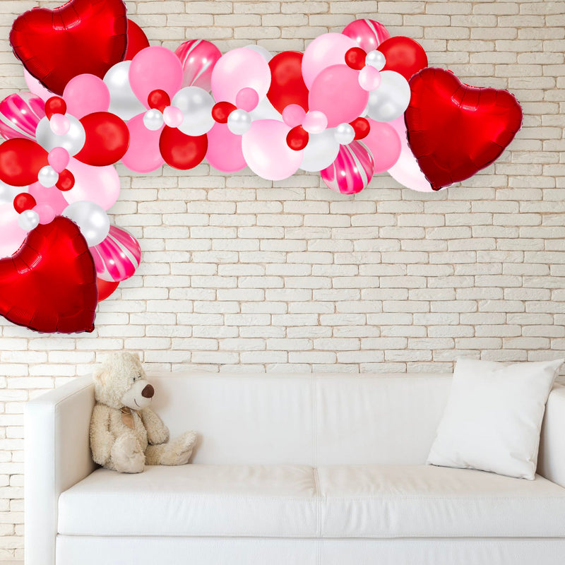 Valentine's Day Balloon Arch - Red & Pink Marble Balloon Garland Kit