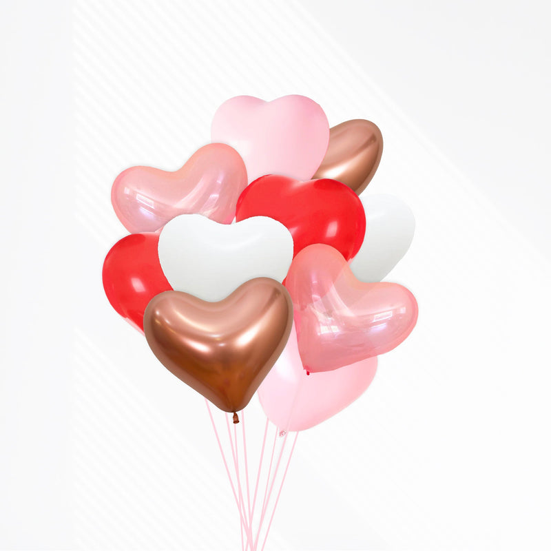 Red, White, Pink, & Rose Gold Heart Shaped Balloon Bouquet (10 Pack)